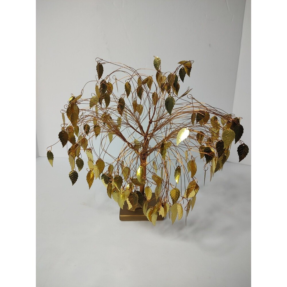 Vintage 1970s MCM Wire Dream Tree Sculpture Coaster Co America Gold Leaf Bonsai